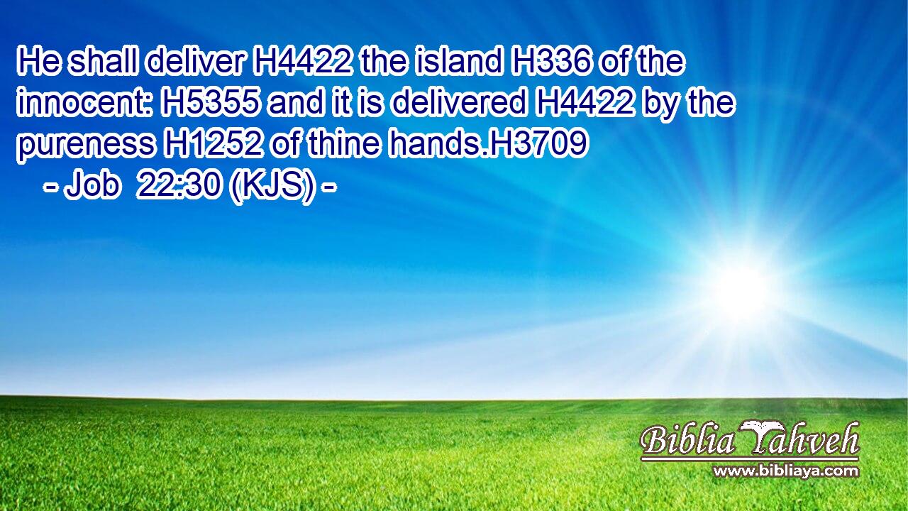 He shall deliver H4422 the island H336 of the innocent: H5355 and it is delivered H4422 by the pureness H1252 of thine hands.H3709