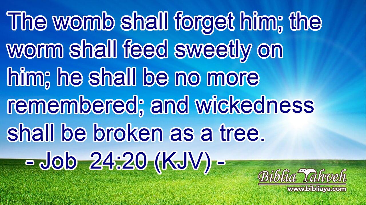 The womb shall forget him; the worm shall feed sweetly on him; he shall be no more remembered; and wickedness shall be broken as a tree.
