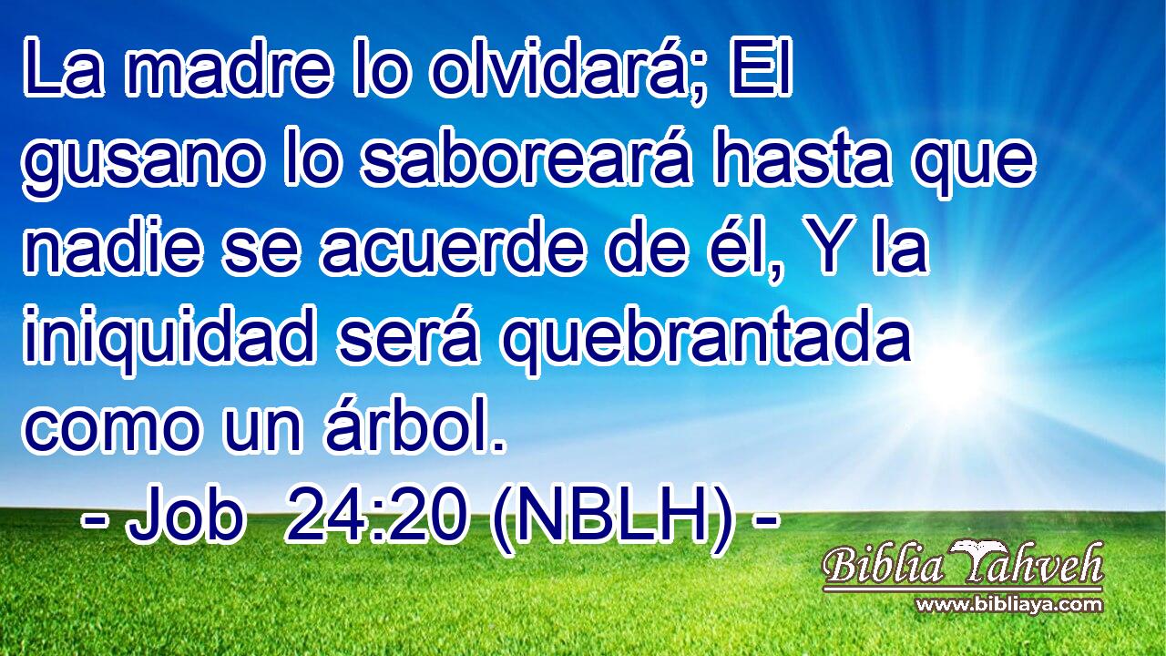  La madre lo olvidará; El gusano lo saboreará hasta que nadie se acuerde de él, Y la iniquidad será quebrantada como un árbol. 