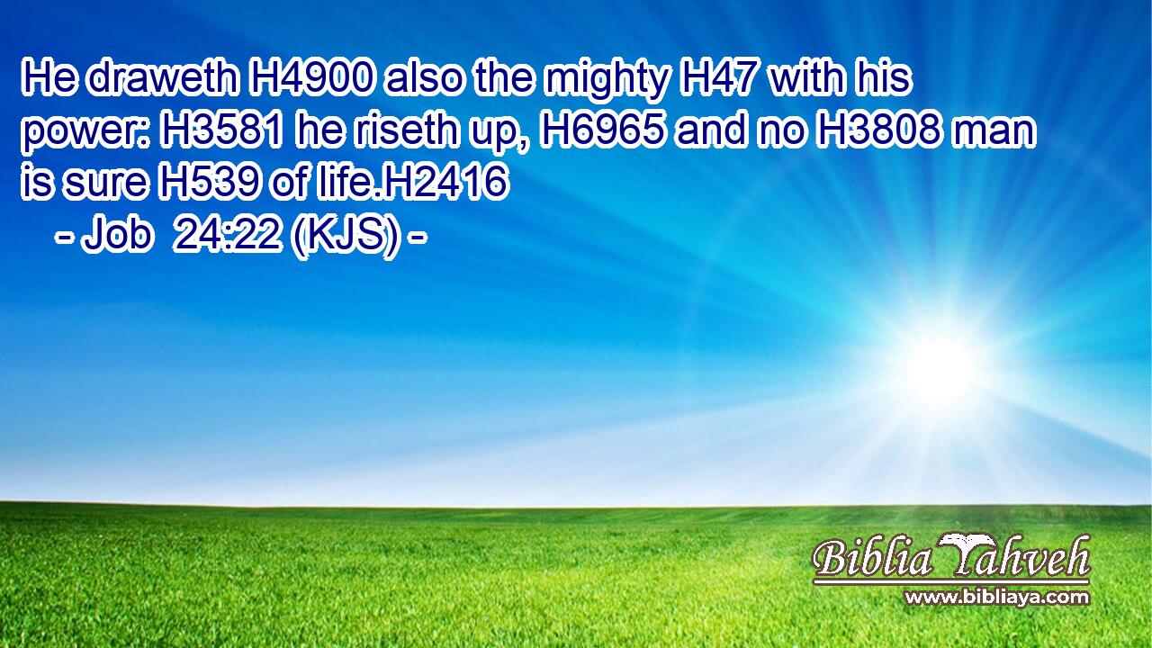 He draweth H4900 also the mighty H47 with his power: H3581 he riseth up, H6965 and no H3808 man is sure H539 of life.H2416