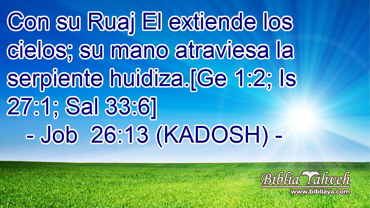  Con su Ruaj El extiende los cielos; su mano atraviesa la serpiente huidiza.[Ge 1:2; Is 27:1; Sal 33:6] 