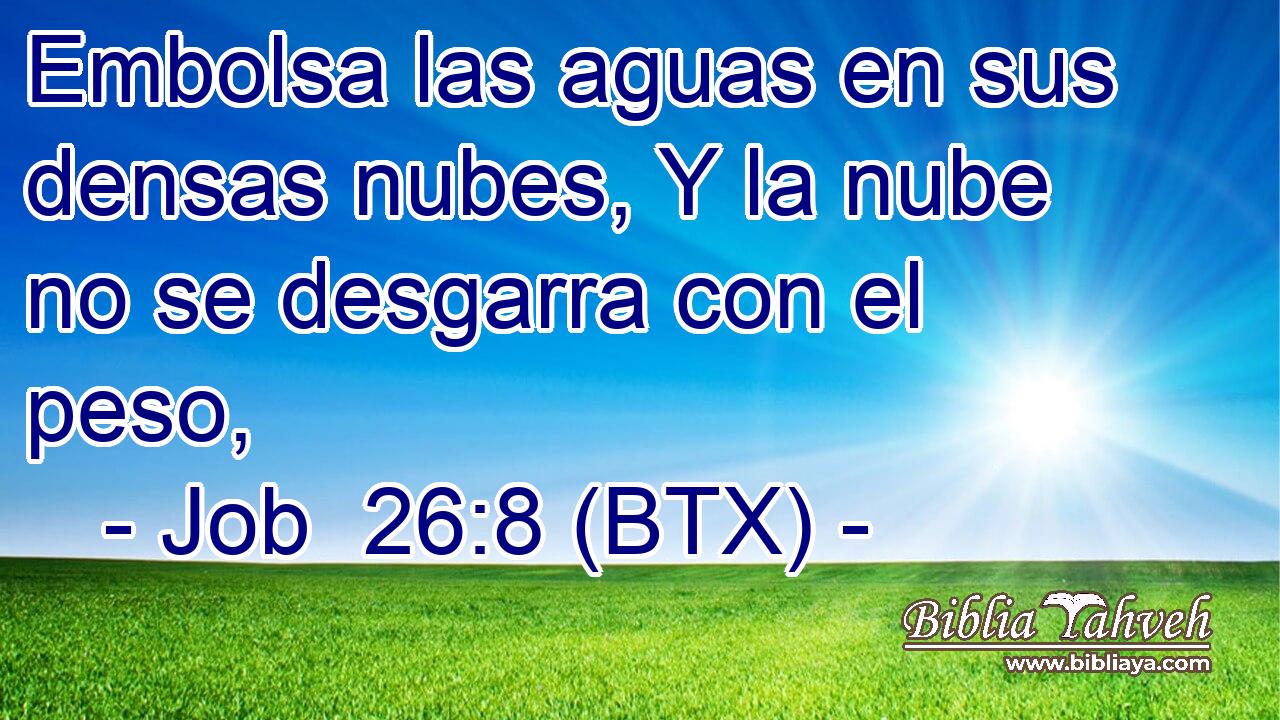 Embolsa las aguas en sus densas nubes, Y la nube no se desgarra con el peso,