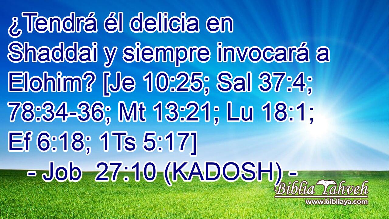  ¿Tendrá él delicia en Shaddai y siempre invocará a Elohim? [Je 10:25; Sal 37:4; 78:34-36; Mt 13:21; Lu 18:1; Ef 6:18; 1Ts 5:17] 