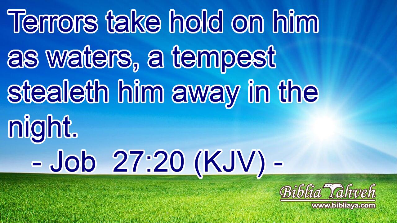 Terrors take hold on him as waters, a tempest stealeth him away in the night.