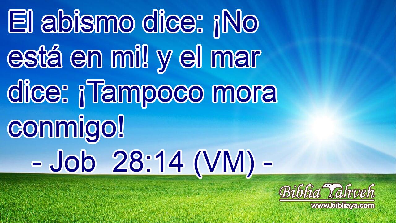  El abismo dice: ¡No está en mi! y el mar dice: ¡Tampoco mora conmigo! 