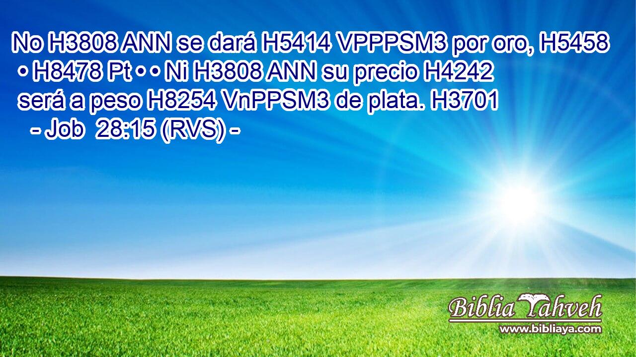 No H3808 ANN se dará H5414 VPPPSM3 por oro, H5458  • H8478 Pt • • Ni H3808 ANN su precio H4242  será a peso H8254 VnPPSM3 de plata. H3701  