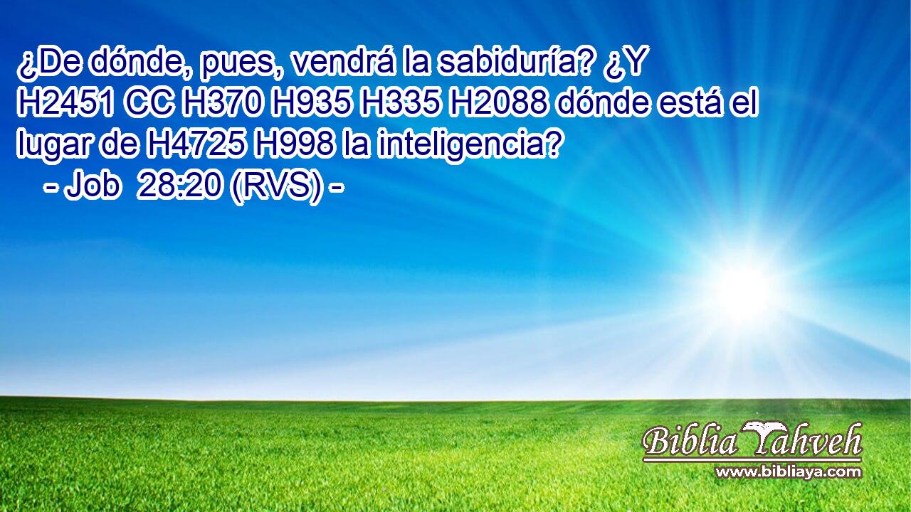 ¿De dónde, pues, vendrá la sabiduría? ¿Y H2451 CC H370 H935 H335 H2088 dónde está el lugar de H4725 H998 la inteligencia? 