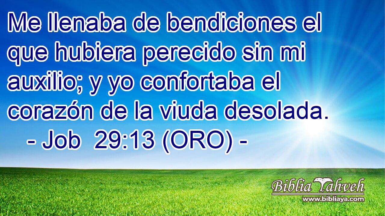  Me llenaba de bendiciones el que hubiera perecido sin mi auxilio; y yo confortaba el corazón de la viuda desolada. 