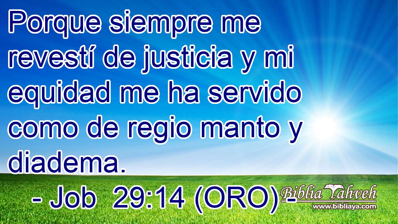  Porque siempre me revestí de justicia y mi equidad me ha servido como de regio manto y diadema. 