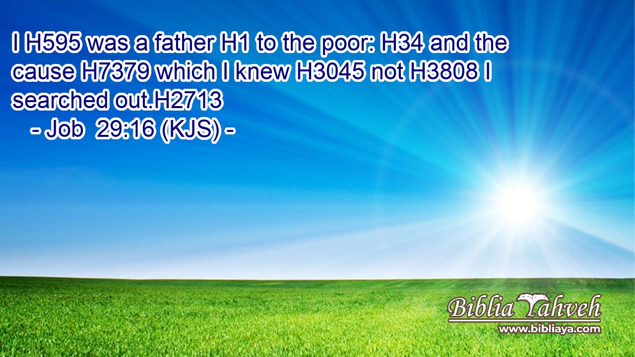 I H595 was a father H1 to the poor: H34 and the cause H7379 which I knew H3045 not H3808 I searched out.H2713