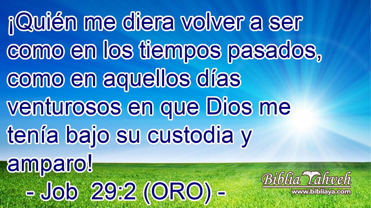 ¡Quién me diera volver a ser como en los tiempos pasados, como en aquellos días venturosos en que Dios me tenía bajo su custodia y amparo! 