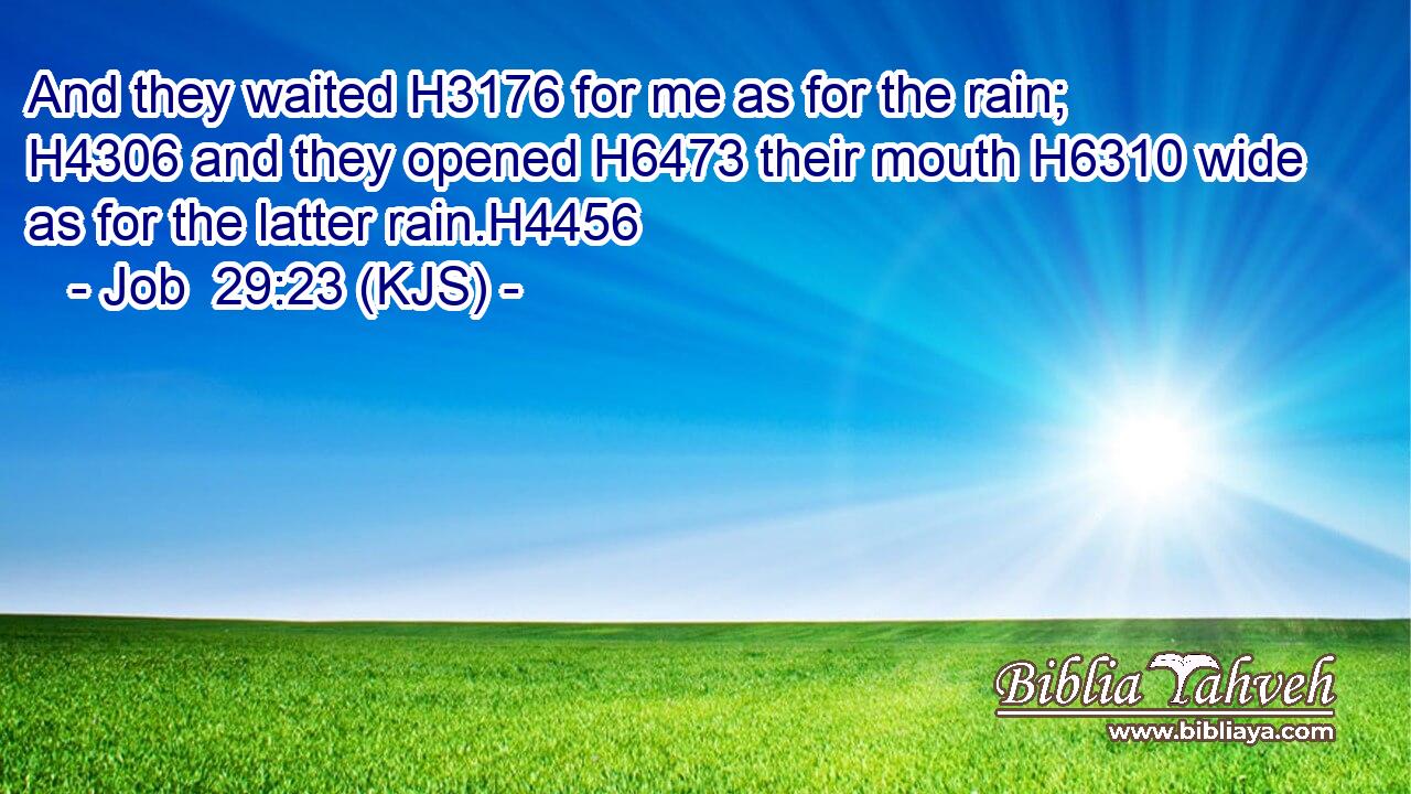 And they waited H3176 for me as for the rain; H4306 and they opened H6473 their mouth H6310 wide as for the latter rain.H4456