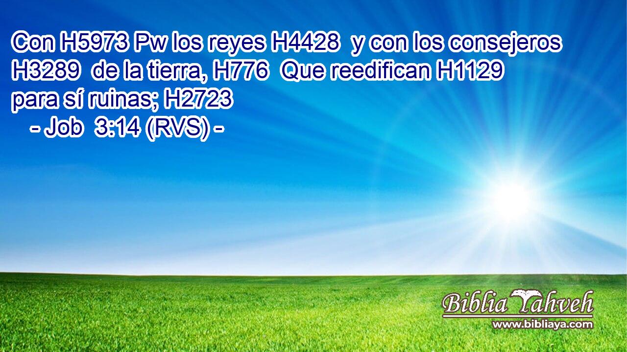 Con H5973 Pw los reyes H4428  y con los consejeros H3289  de la tierra, H776  Que reedifican H1129  para sí ruinas; H2723  