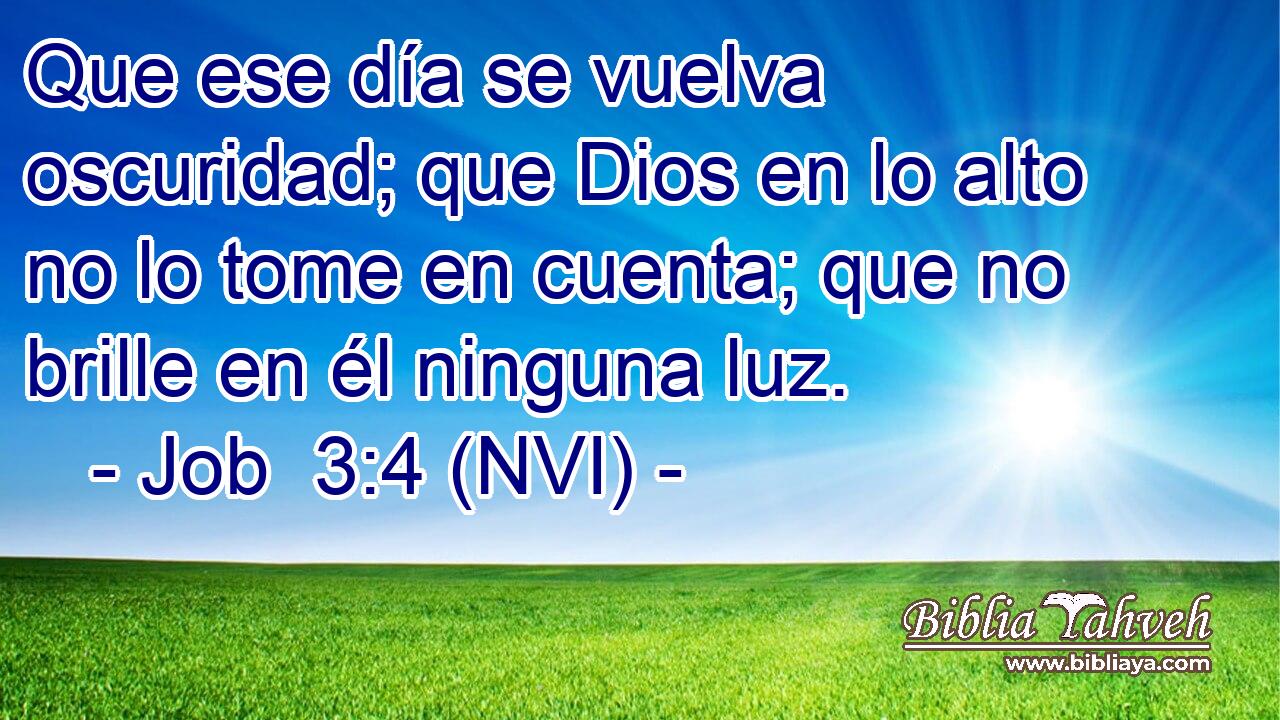  Que ese día se vuelva oscuridad; que Dios en lo alto no lo tome en cuenta; que no brille en él ninguna luz. 