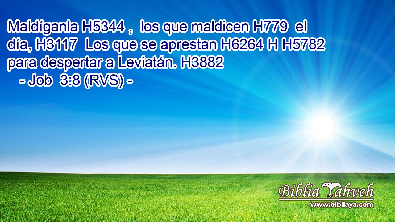 Maldíganla H5344 ,  los que maldicen H779  el día, H3117  Los que se aprestan H6264 H H5782 para despertar a Leviatán. H3882  