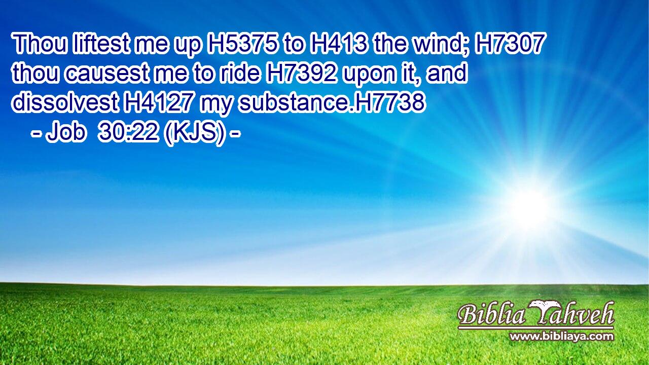 Thou liftest me up H5375 to H413 the wind; H7307 thou causest me to ride H7392 upon it, and dissolvest H4127 my substance.H7738
