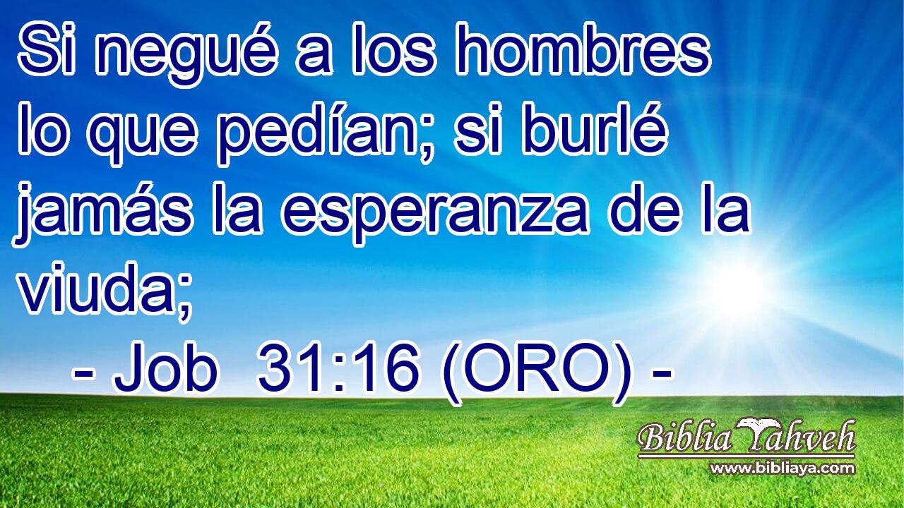 Si negué a los hombres lo que pedían; si burlé jamás la esperanza de la viuda; 