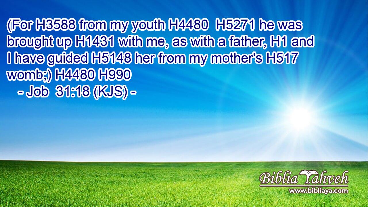 (For H3588 from my youth H4480  H5271 he was brought up H1431 with me, as with a father, H1 and I have guided H5148 her from my mother's H517 womb;) H4480 H990