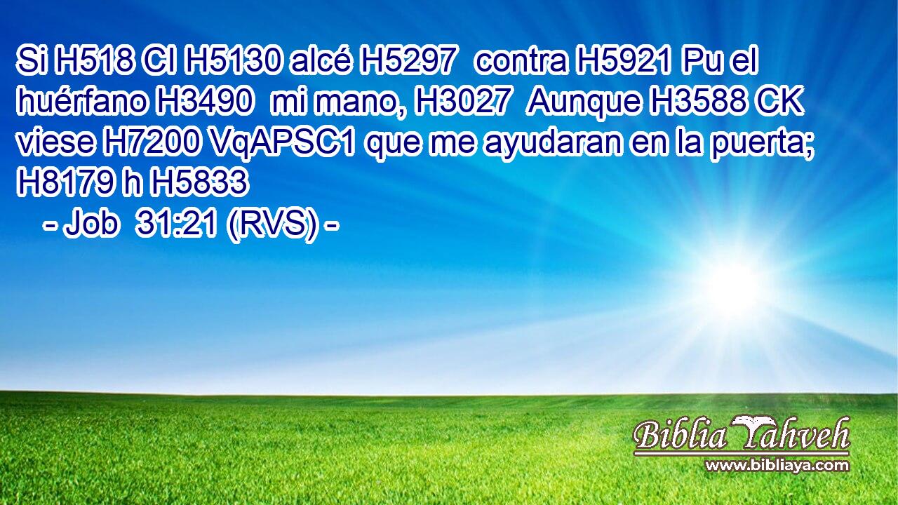 Si H518 CI H5130 alcé H5297  contra H5921 Pu el huérfano H3490  mi mano, H3027  Aunque H3588 CK viese H7200 VqAPSC1 que me ayudaran en la puerta; H8179 h H5833 