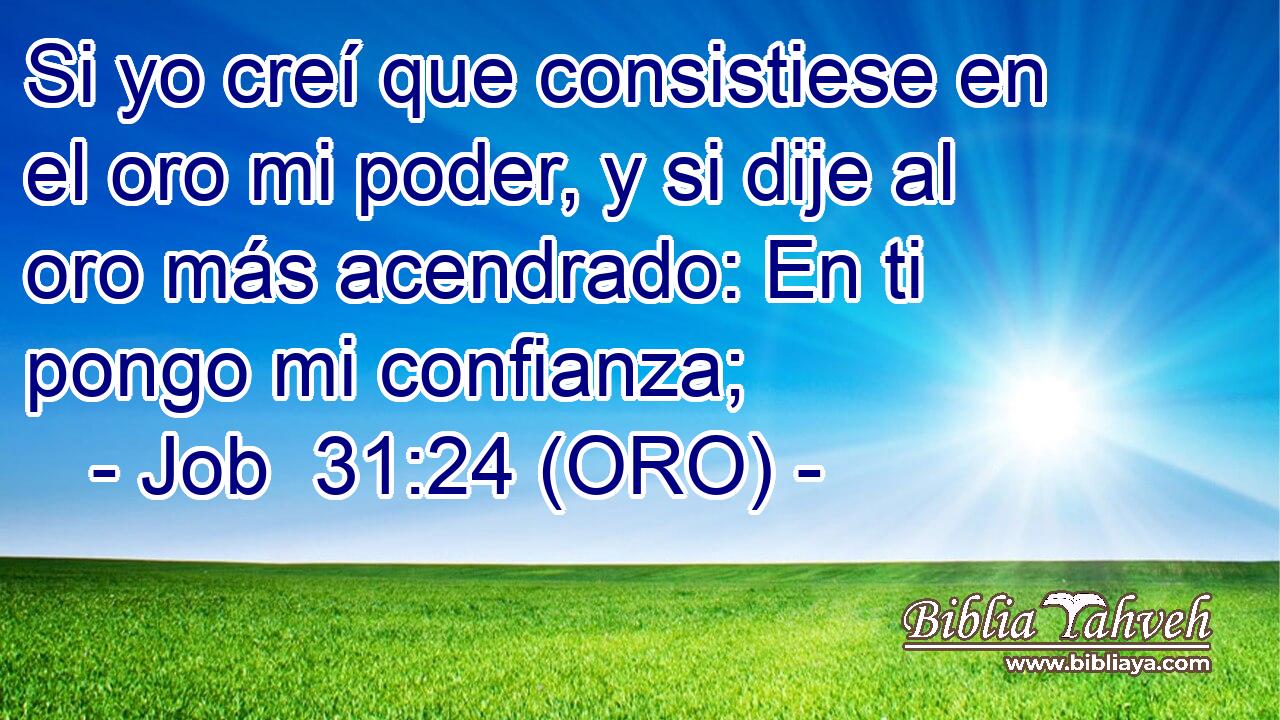  Si yo creí que consistiese en el oro mi poder, y si dije al oro más acendrado: En ti pongo mi confianza; 