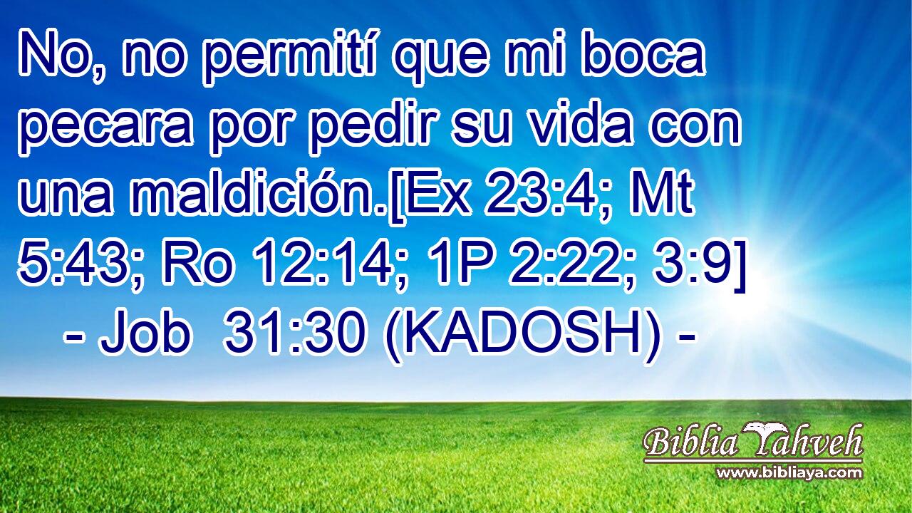  No, no permití que mi boca pecara por pedir su vida con una maldición.[Ex 23:4; Mt 5:43; Ro 12:14; 1P 2:22; 3:9] 