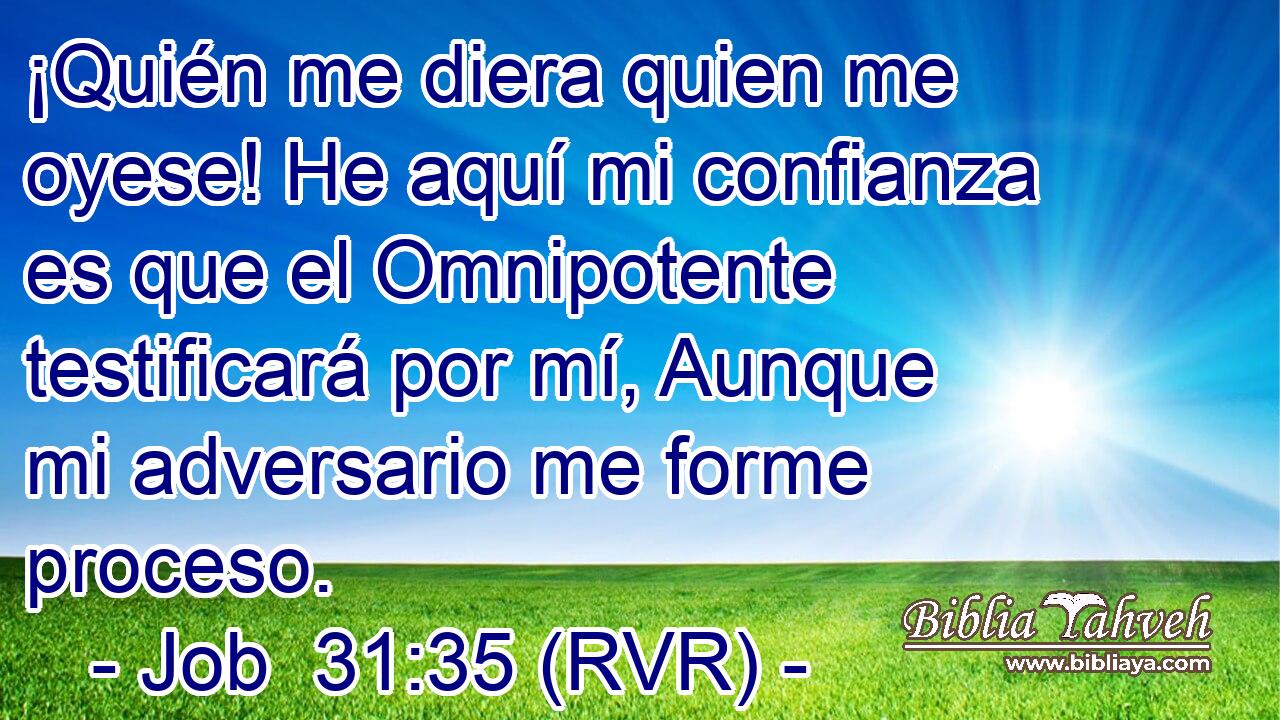 ¡Quién me diera quien me oyese! He aquí mi confianza es que el Omnipotente testificará por mí, Aunque mi adversario me forme proceso.
