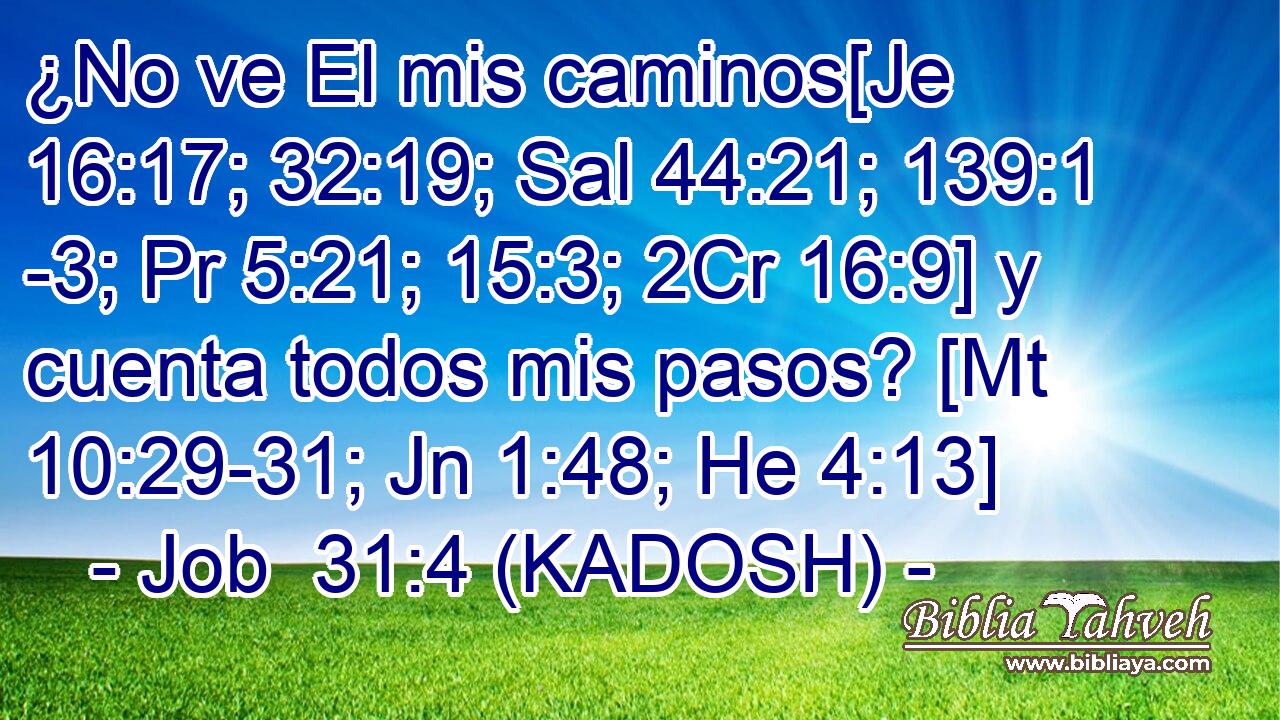  ¿No ve El mis caminos[Je 16:17; 32:19; Sal 44:21; 139:1 -3; Pr 5:21; 15:3; 2Cr 16:9] y cuenta todos mis pasos? [Mt 10:29-31; Jn 1:48; He 4:13] 