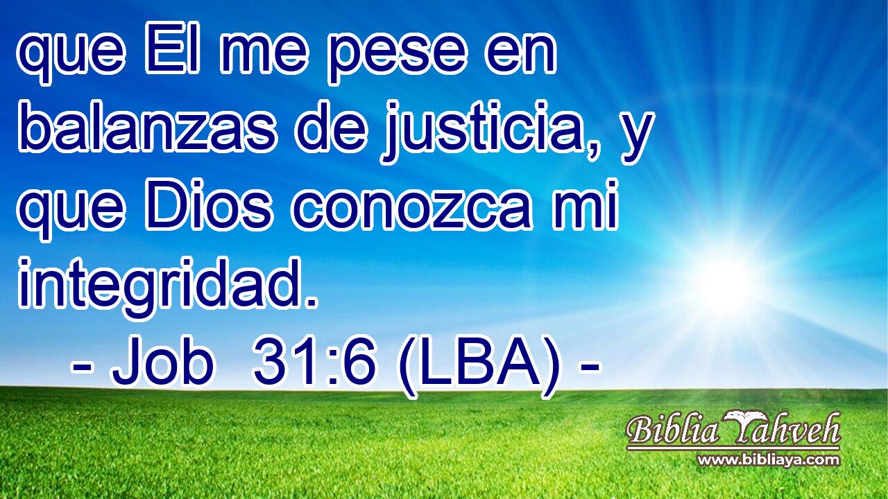 que El me pese en balanzas de justicia, y que Dios conozca mi integridad.