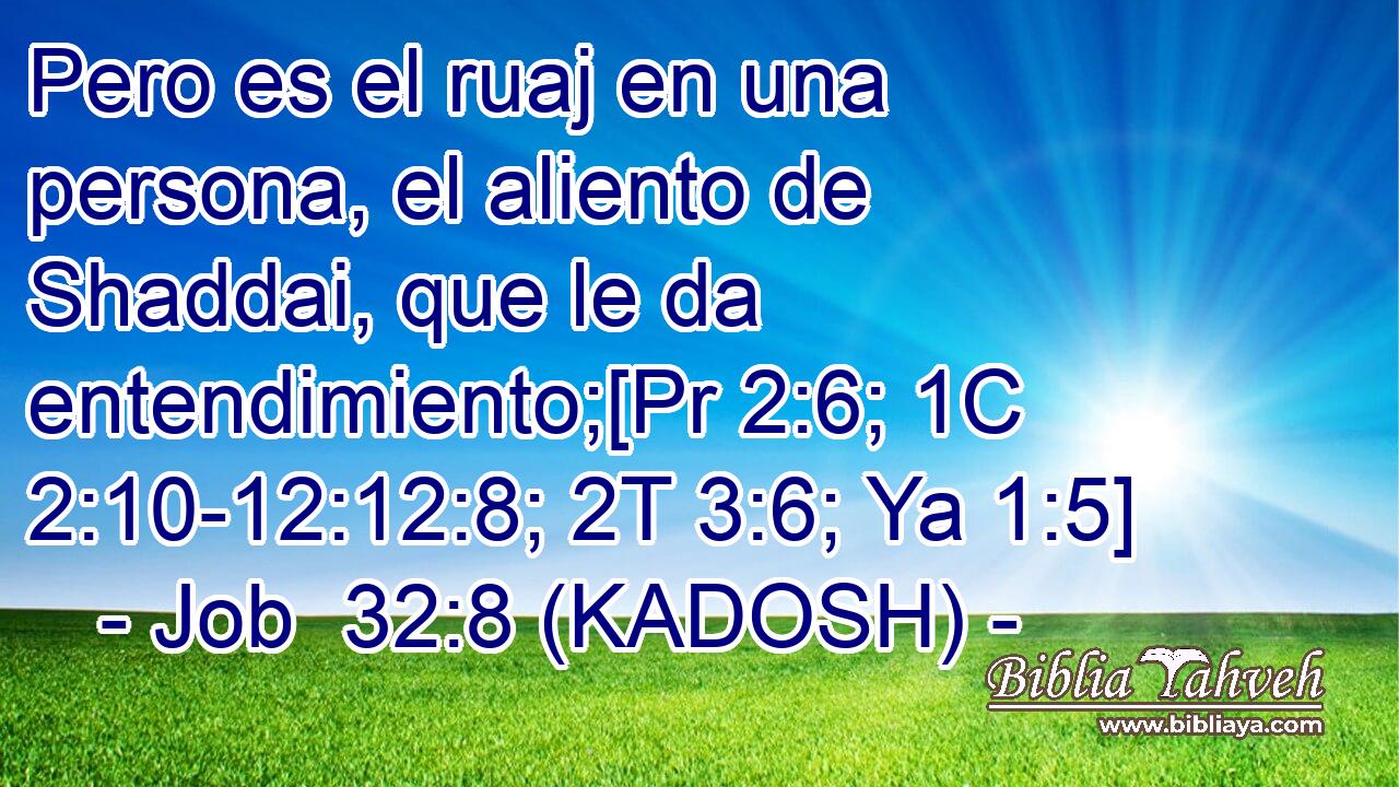  Pero es el ruaj en una persona, el aliento de Shaddai, que le da entendimiento;[Pr 2:6; 1C 2:10-12:12:8; 2T 3:6; Ya 1:5] 