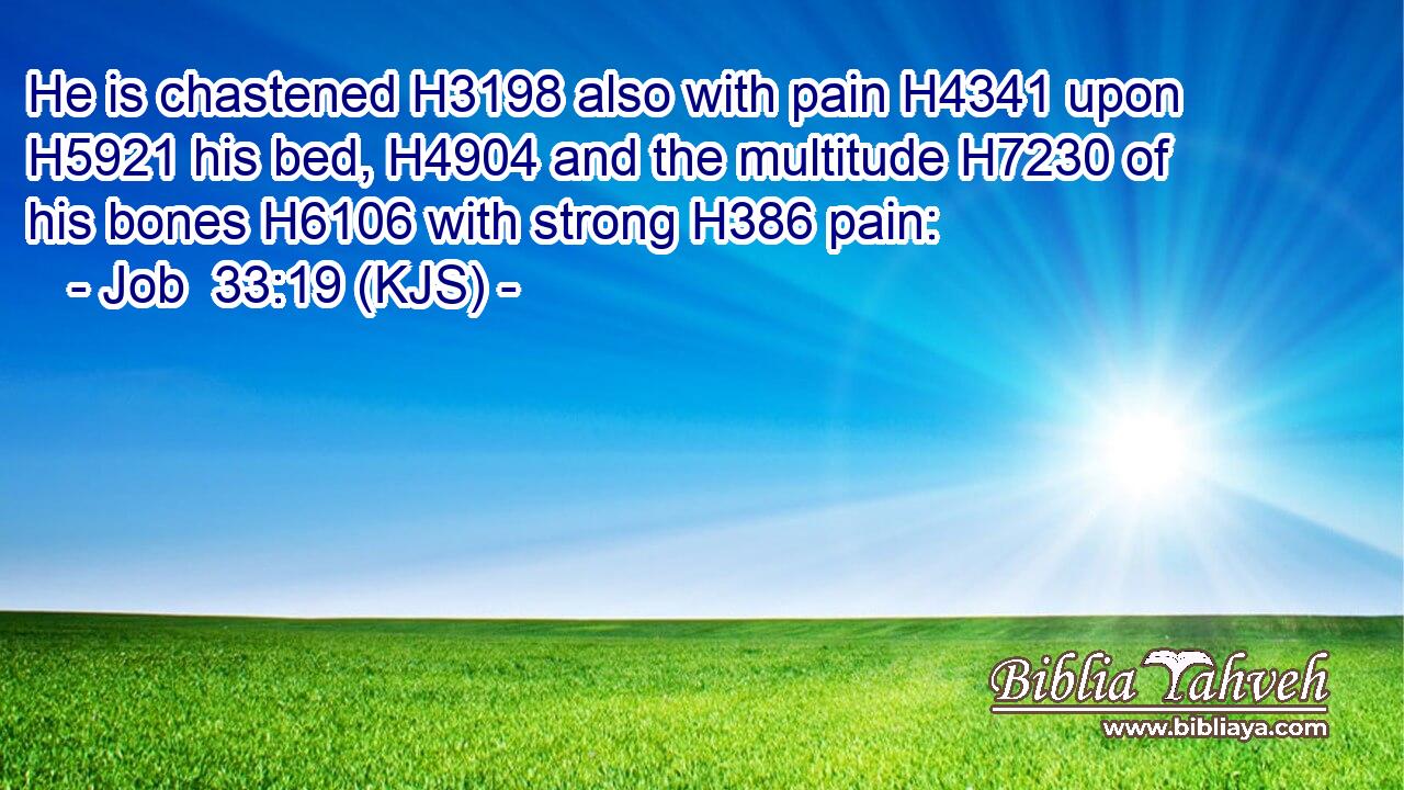 He is chastened H3198 also with pain H4341 upon H5921 his bed, H4904 and the multitude H7230 of his bones H6106 with strong H386 pain: