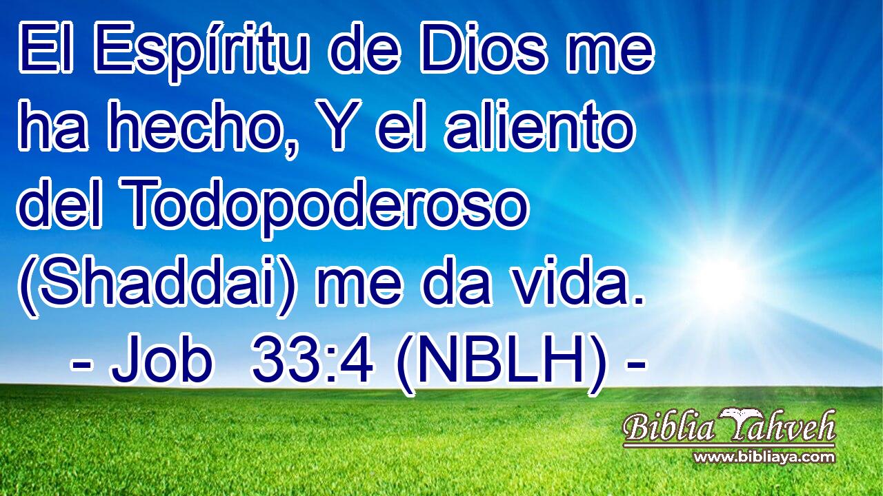  El Espíritu de Dios me ha hecho, Y el aliento del Todopoderoso (Shaddai) me da vida. 
