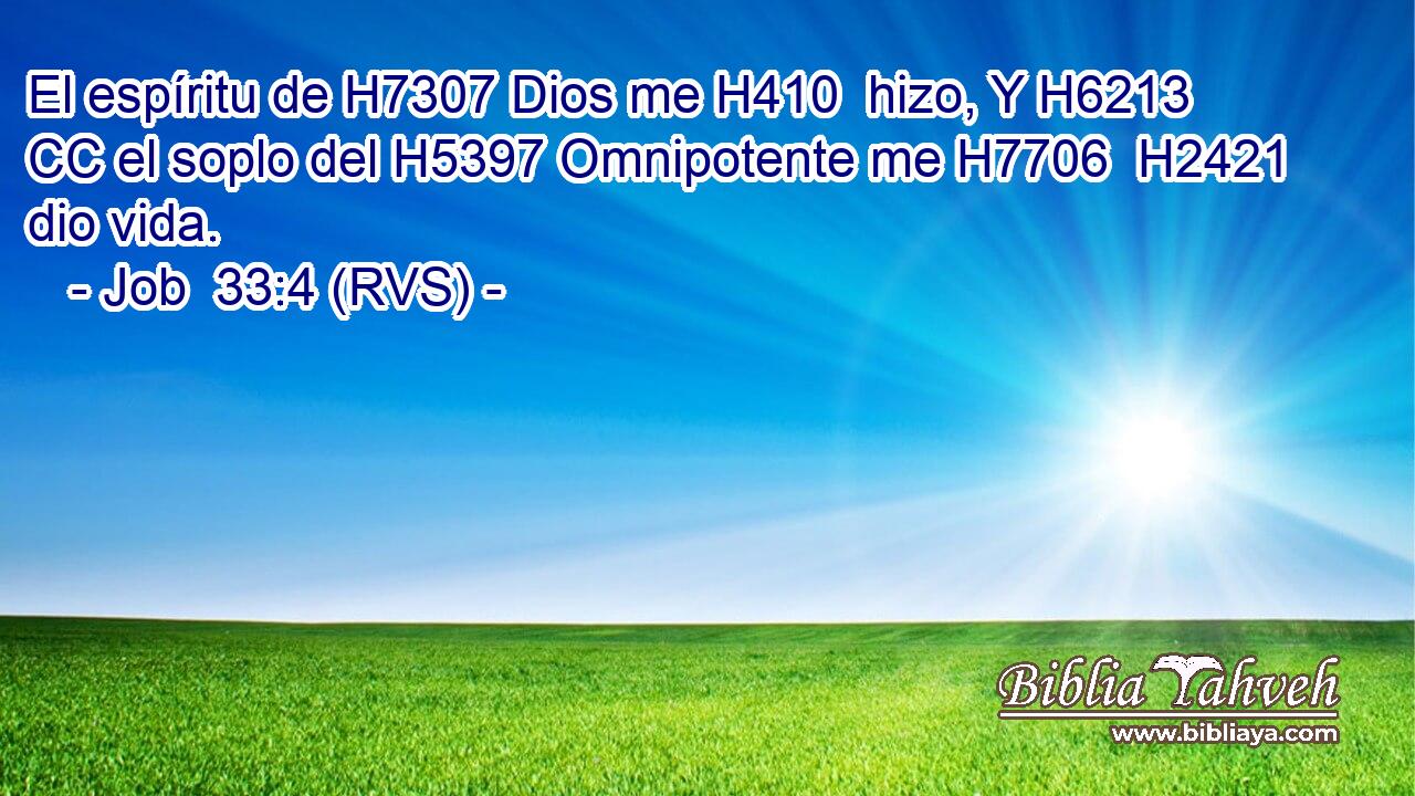 El espíritu de H7307 Dios me H410  hizo, Y H6213 CC el soplo del H5397 Omnipotente me H7706  H2421 dio vida. 