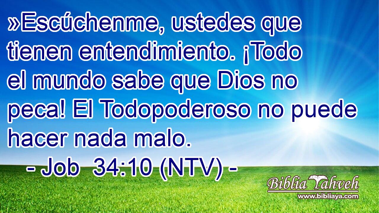 »Escúchenme, ustedes que tienen entendimiento. ¡Todo el mundo sabe que Dios no peca! El Todopoderoso no puede hacer nada malo.
