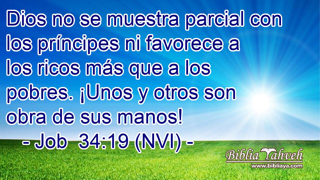  Dios no se muestra parcial con los príncipes ni favorece a los ricos más que a los pobres. ¡Unos y otros son obra de sus manos! 