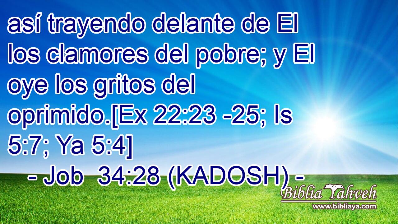  así trayendo delante de El los clamores del pobre; y El oye los gritos del oprimido.[Ex 22:23 -25; Is 5:7; Ya 5:4] 