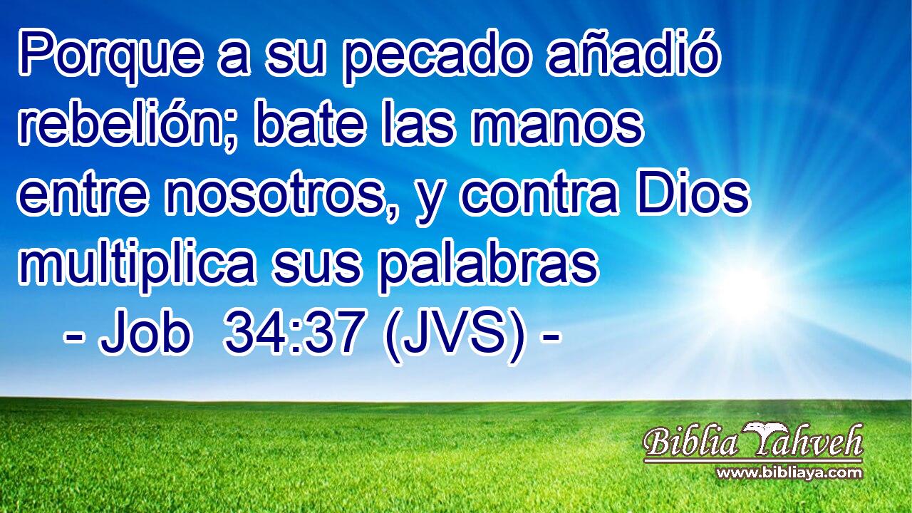 Porque a su pecado añadió rebelión; bate las manos entre nosotros, y contra Dios multiplica sus palabras