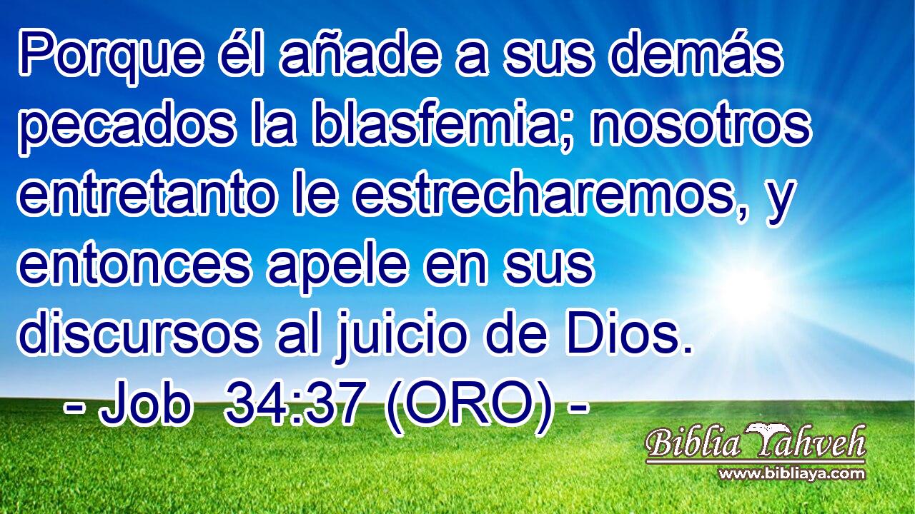 Porque él añade a sus demás pecados la blasfemia; nosotros entretanto le estrecharemos, y entonces apele en sus discursos al juicio de Dios. 