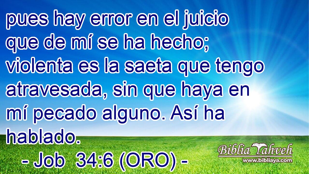  pues hay error en el juicio que de mí se ha hecho; violenta es la saeta que tengo atravesada, sin que haya en mí pecado alguno. Así ha hablado. 
