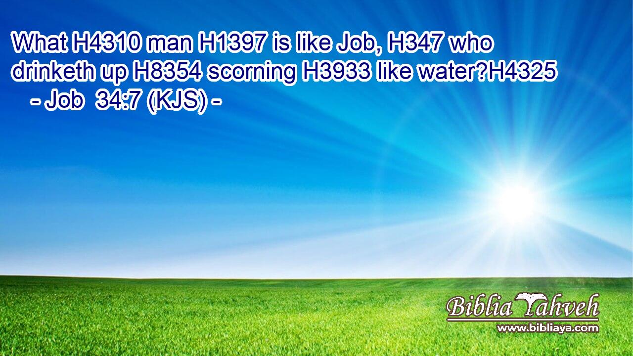 What H4310 man H1397 is like Job, H347 who drinketh up H8354 scorning H3933 like water?H4325