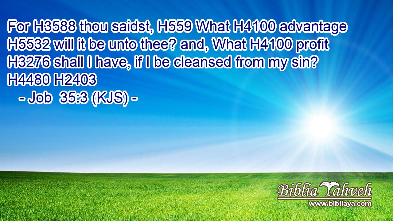 For H3588 thou saidst, H559 What H4100 advantage H5532 will it be unto thee? and, What H4100 profit H3276 shall I have, if I be cleansed from my sin? H4480 H2403