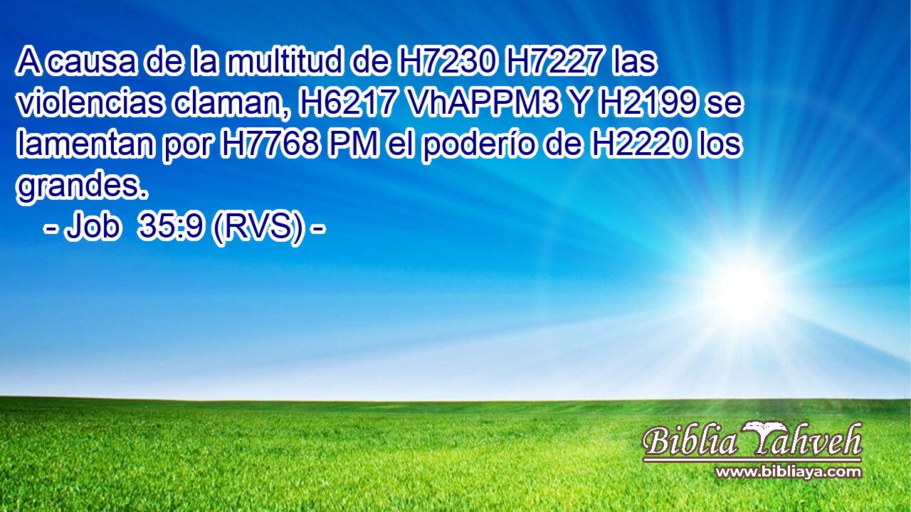 A causa de la multitud de H7230 H7227 las violencias claman, H6217 VhAPPM3 Y H2199 se lamentan por H7768 PM el poderío de H2220 los grandes. 