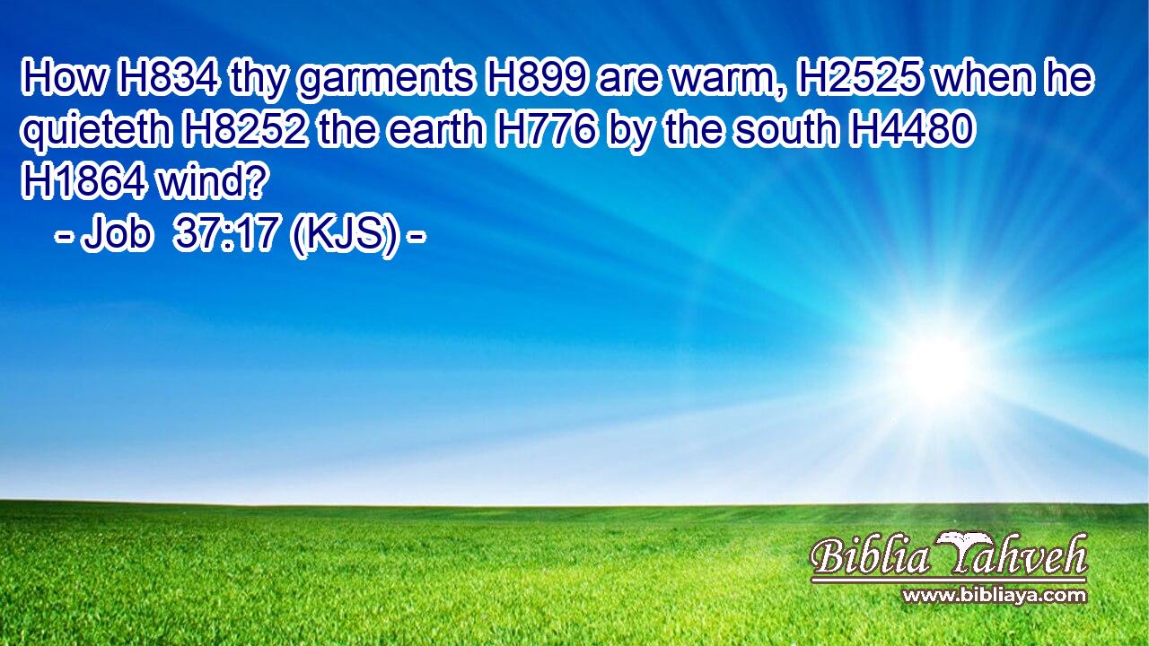 How H834 thy garments H899 are warm, H2525 when he quieteth H8252 the earth H776 by the south H4480  H1864 wind?
