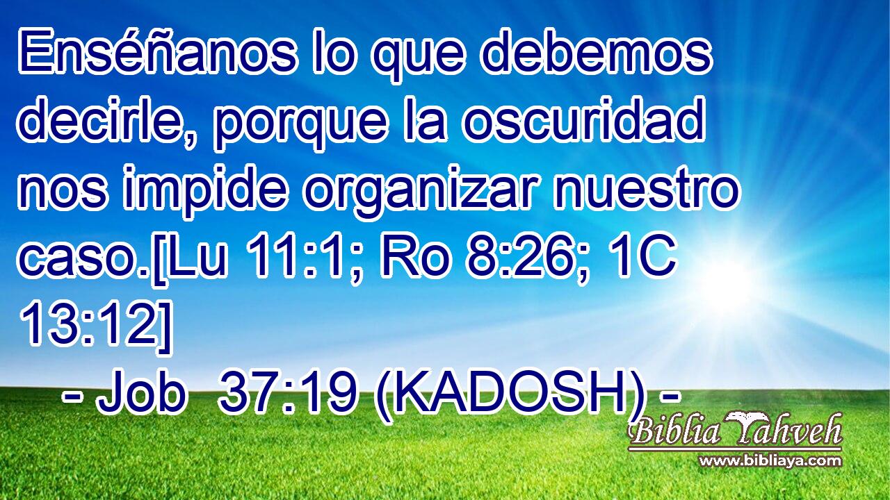  Enséñanos lo que debemos decirle, porque la oscuridad nos impide organizar nuestro caso.[Lu 11:1; Ro 8:26; 1C 13:12] 