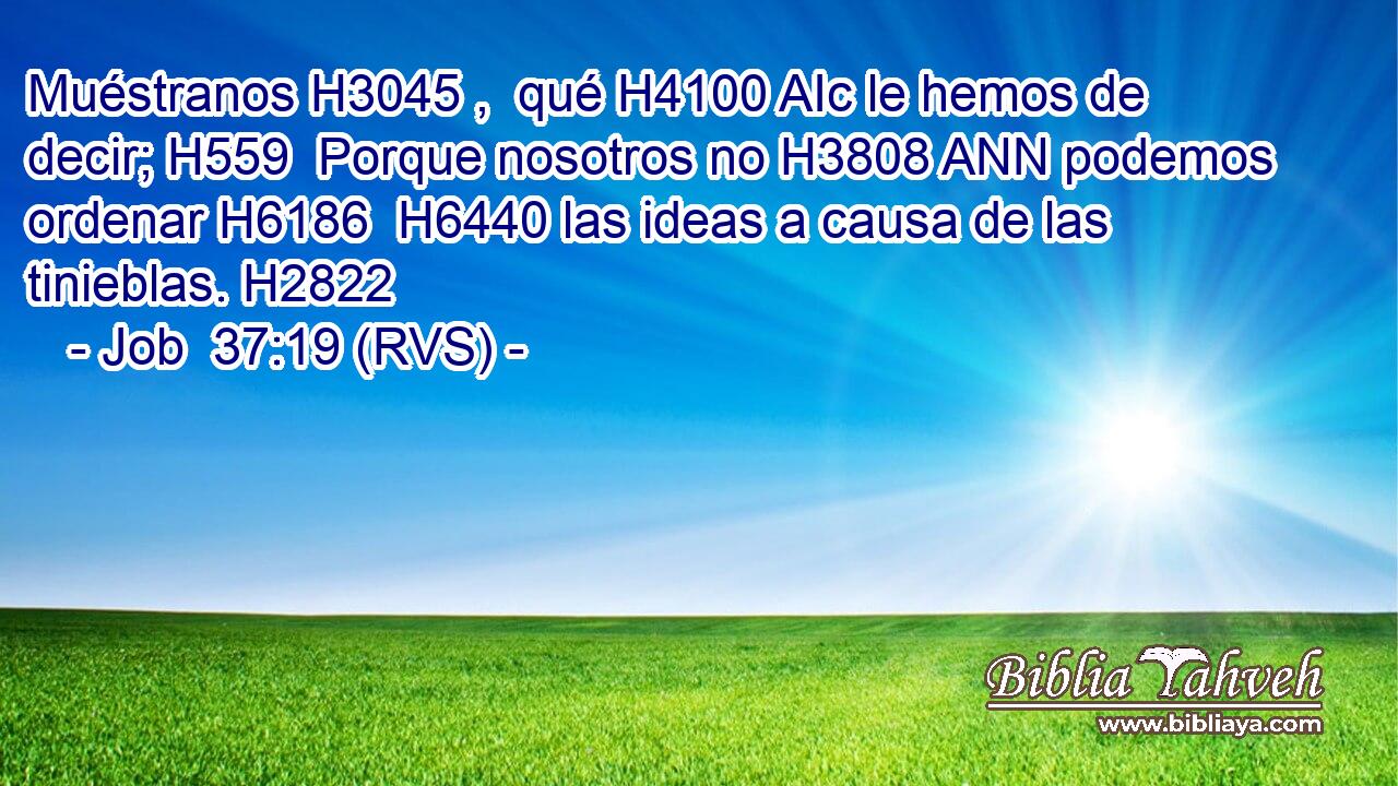 Muéstranos H3045 ,  qué H4100 AIc le hemos de decir; H559  Porque nosotros no H3808 ANN podemos ordenar H6186  H6440 las ideas a causa de las tinieblas. H2822  