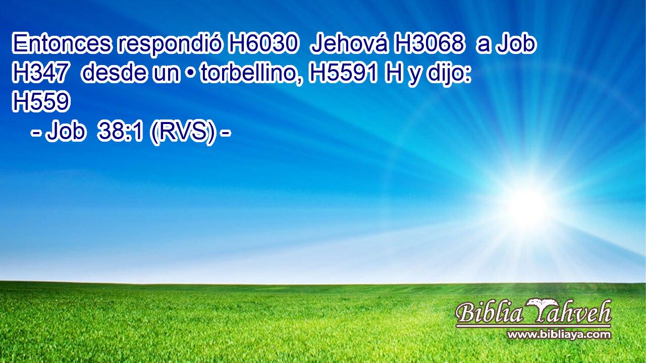Entonces respondió H6030  Jehová H3068  a Job H347  desde un • torbellino, H5591 H y dijo: H559  