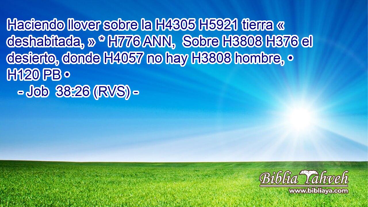 Haciendo llover sobre la H4305 H5921 tierra « deshabitada, » * H776 ANN,  Sobre H3808 H376 el desierto, donde H4057 no hay H3808 hombre, • H120 PB • 
