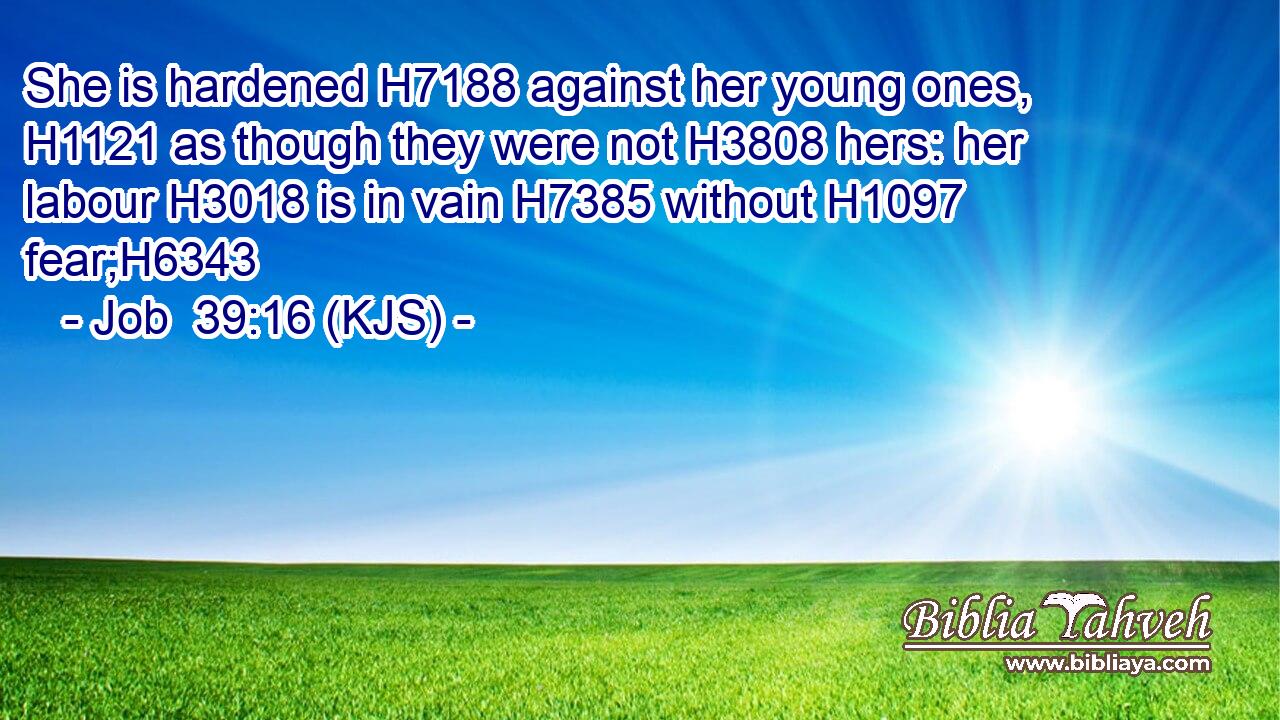 She is hardened H7188 against her young ones, H1121 as though they were not H3808 hers: her labour H3018 is in vain H7385 without H1097 fear;H6343