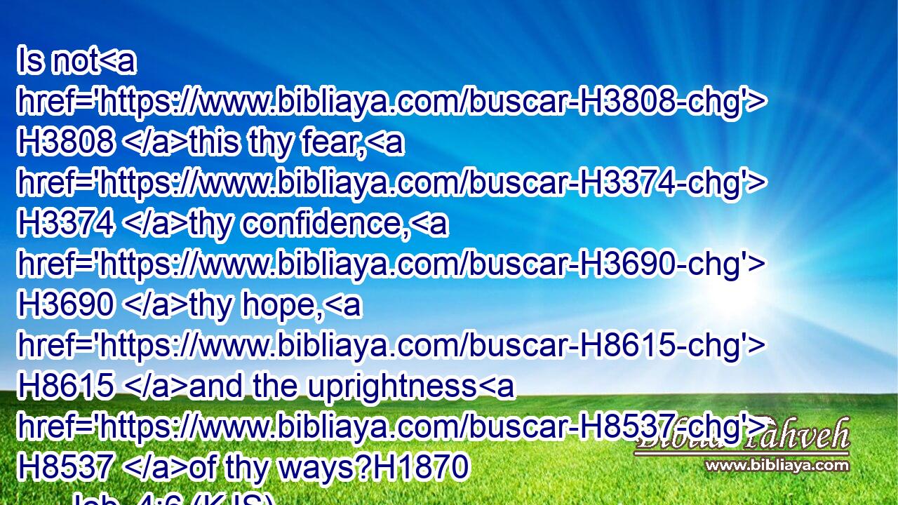 Is not H3808 this thy fear, H3374 thy confidence, H3690 thy hope, H8615 and the uprightness H8537 of thy ways?H1870