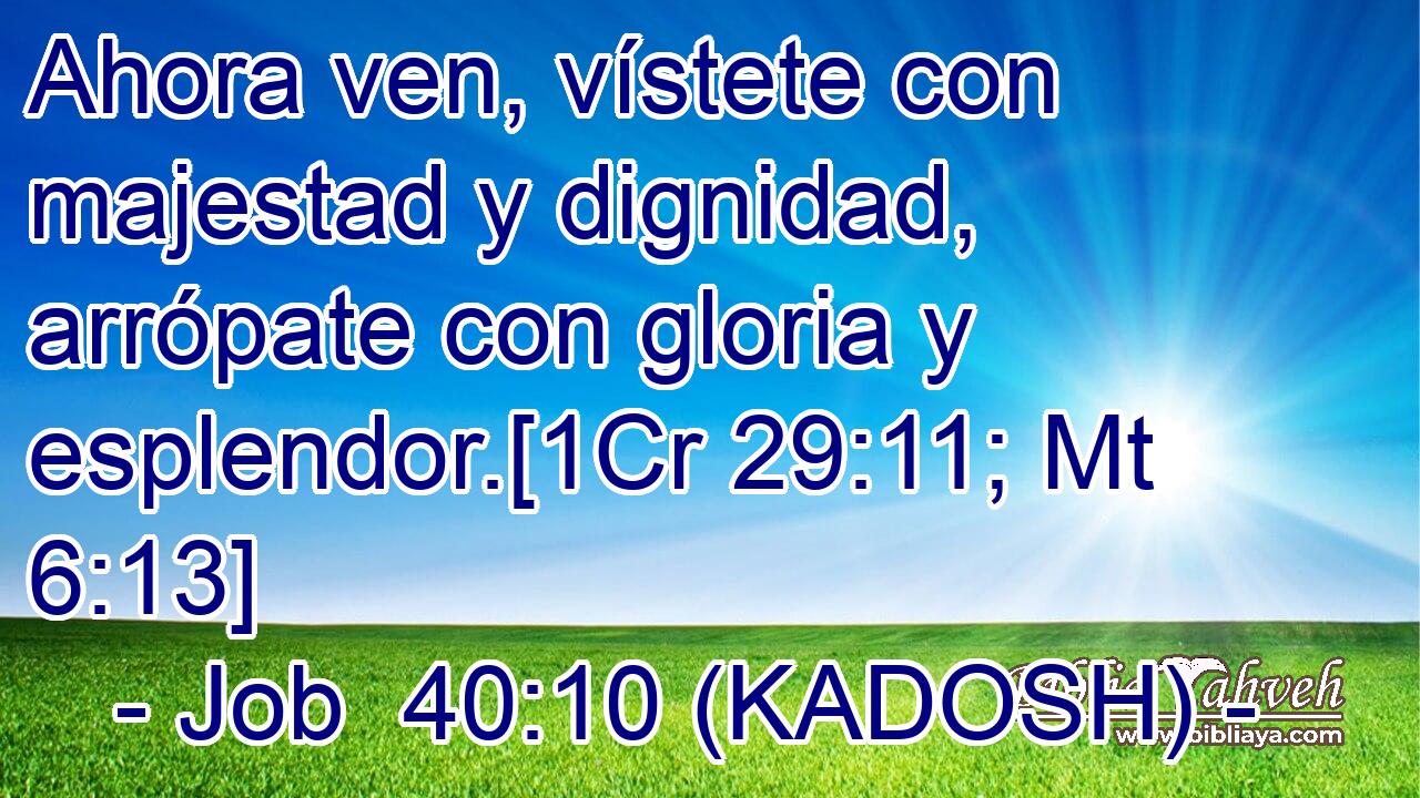  Ahora ven, vístete con majestad y dignidad, arrópate con gloria y esplendor.[1Cr 29:11; Mt 6:13] 