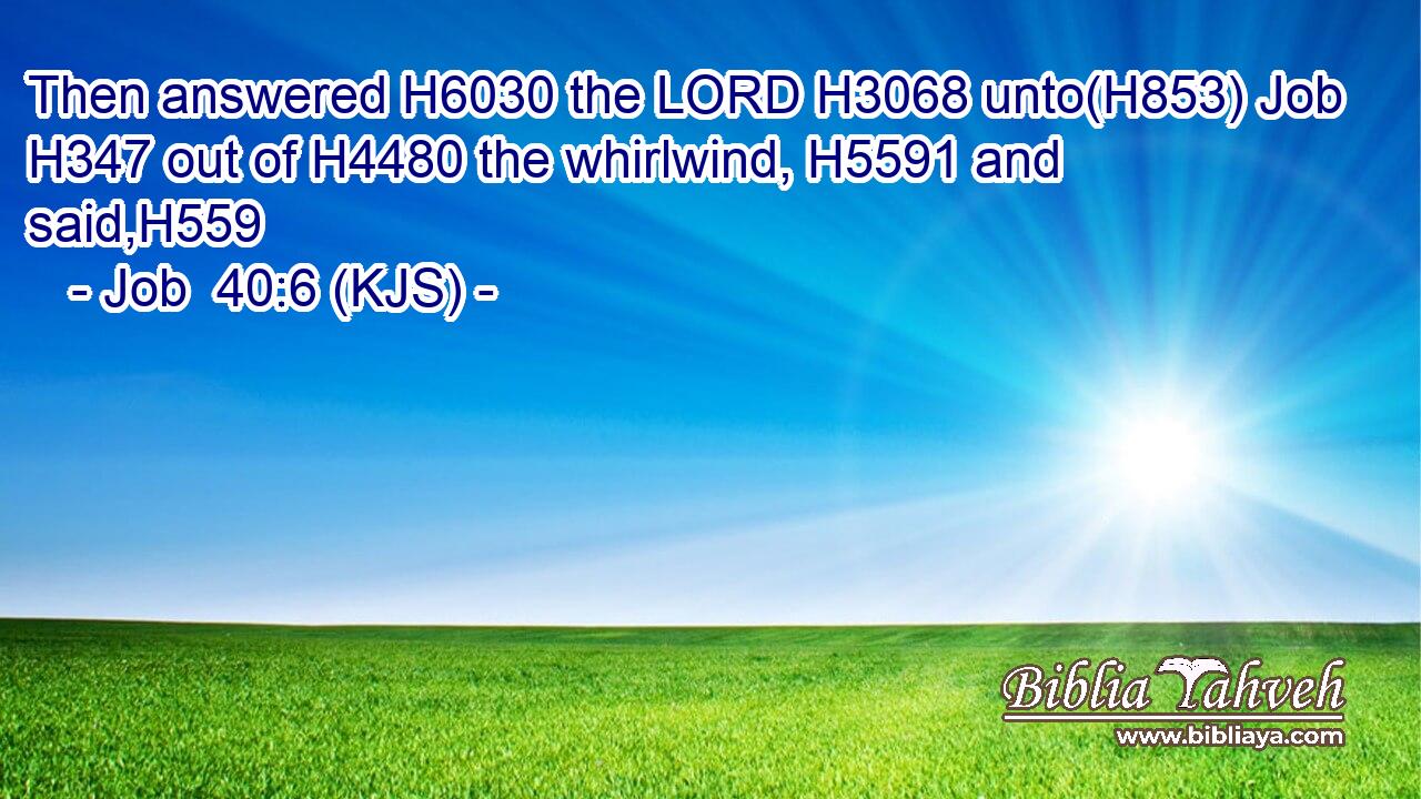 Then answered H6030 the LORD H3068 unto(H853) Job H347 out of H4480 the whirlwind, H5591 and said,H559